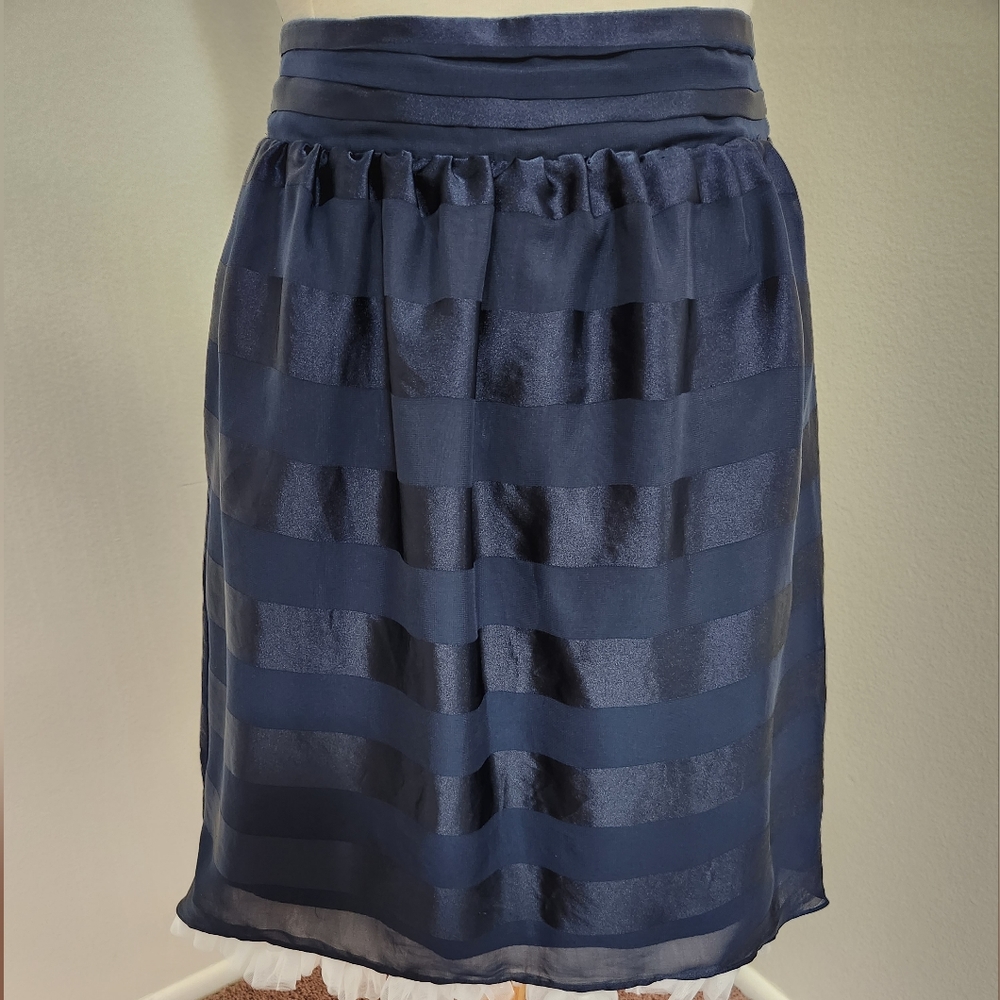 DownEast Basics Blue Striped Satin Skirt Large.